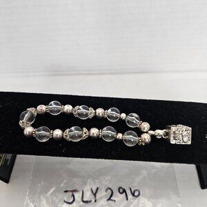 VINTAGE CLEAR GLASS BEADED CHARM STRETCHY BRACELET